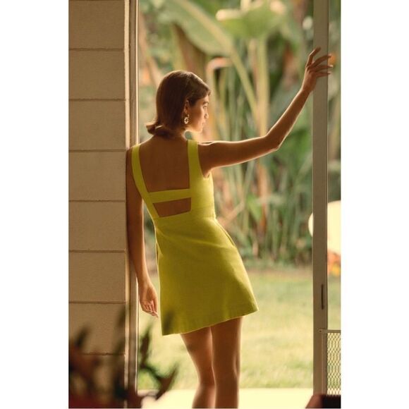 NEW Anthropologie Maeve Chartreuse Sleeveless Scoop-Neck Lined Mini Dress Size 6 - Picture 5 of 5